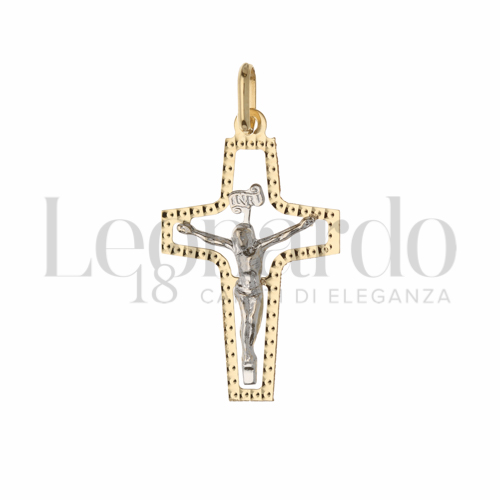 Modello Con Cristo e Lastra Traforata in Oro Giallo e Oro Bianco da 0,7gr.