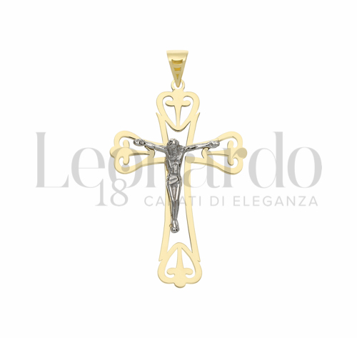 Modello Con Cristo e Lastra Traforata in Oro Giallo e Oro Bianco da 1,7gr.