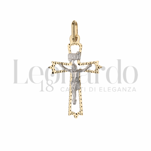 Modello Con Cristo e Lastra Traforata in Oro Giallo e Oro Bianco da 0,7gr.