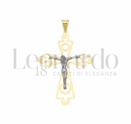Modello Con Cristo e Lastra Traforata in Oro Giallo e Oro Bianco da 1,7gr.