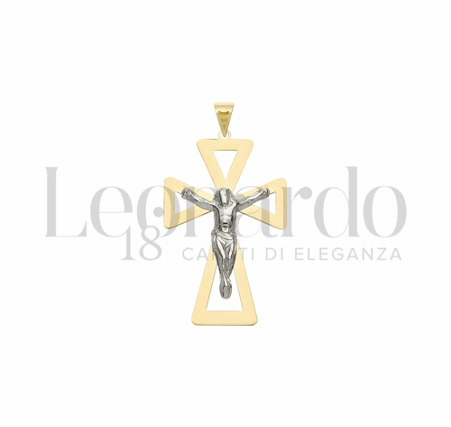 Modello Con Cristo e Lastra Traforata in Oro Giallo e Oro Bianco da 1,3gr.