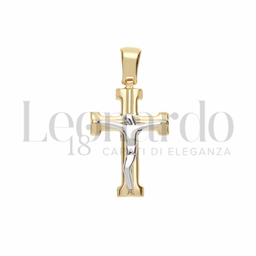 Modello Con Cristo Stilizzato in Oro Giallo e Oro Bianco da 2,4gr.