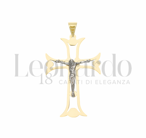 Modello Con Cristo e Lastra Traforata in Oro Giallo e Oro Bianco da 1,8gr.
