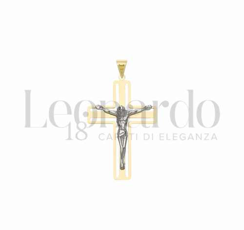 Modello Con Cristo e Lastra Traforata in Oro Giallo e Oro Bianco da 1,3gr.