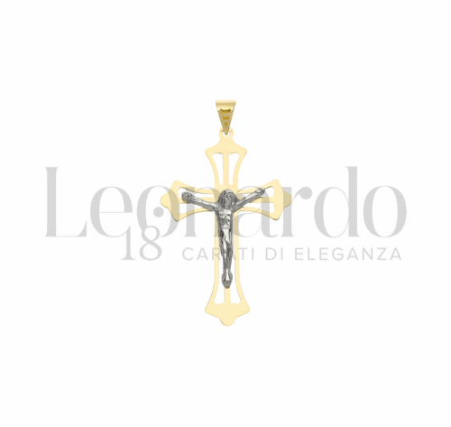 Modello Con Cristo e Lastra Traforata in Oro Giallo e Oro Bianco da 1,3gr.