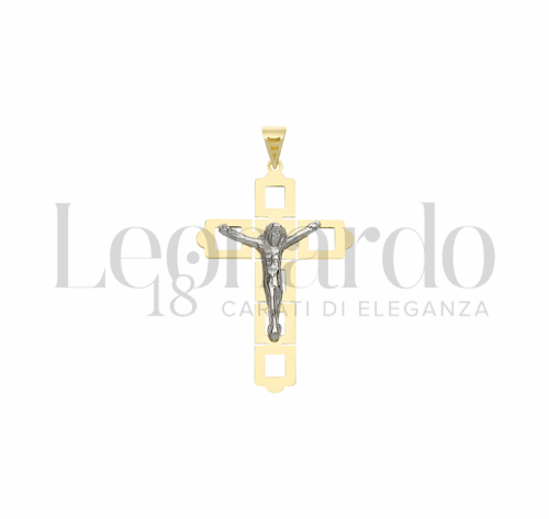 Modello Con Cristo e Lastra Traforata in Oro Giallo e Oro Bianco da 1,3gr.