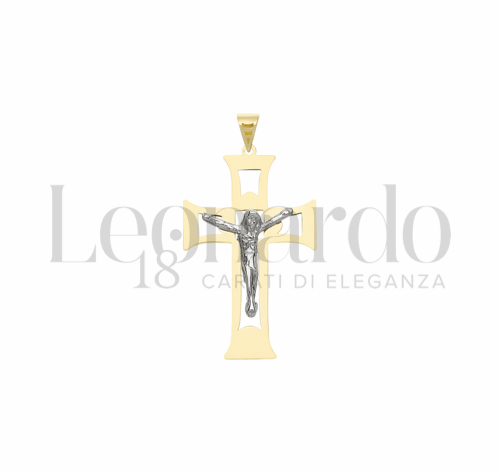 Modello Con Cristo e Lastra Traforata in Oro Giallo e Oro Bianco da 1,3gr.