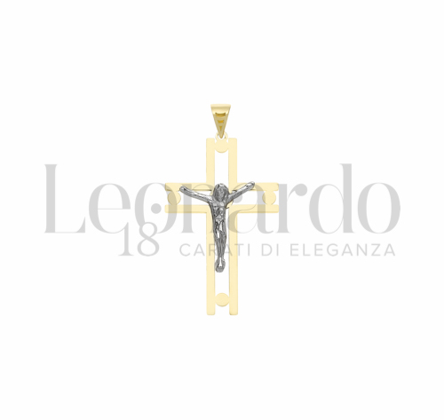 Modello Con Cristo e Lastra Traforata in Oro Giallo e Oro Bianco da 1,4gr.