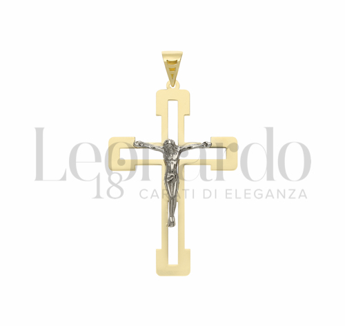 Modello Con Cristo e Lastra Traforata in Oro Giallo e Oro Bianco da 1,8gr.