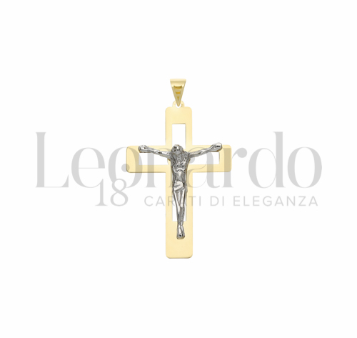 Modello Con Cristo e Lastra Traforata in Oro Giallo e Oro Bianco da 1,3gr.