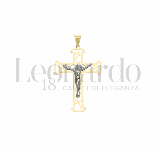 Modello Con Cristo e Lastra Traforata in Oro Giallo e Oro Bianco da 1,2gr.
