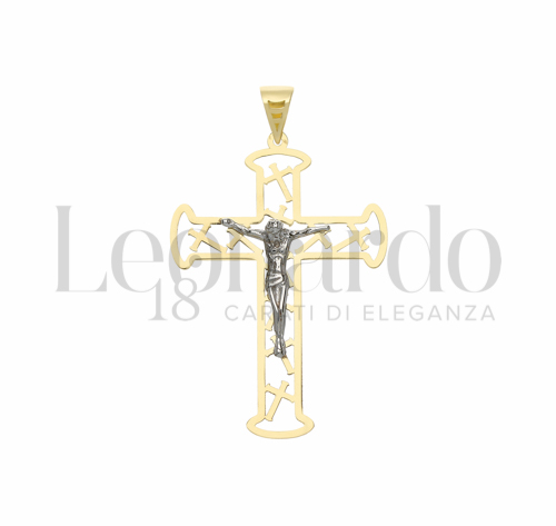 Modello Con Cristo e Lastra Traforata in Oro Giallo e Oro Bianco da 1,6gr.