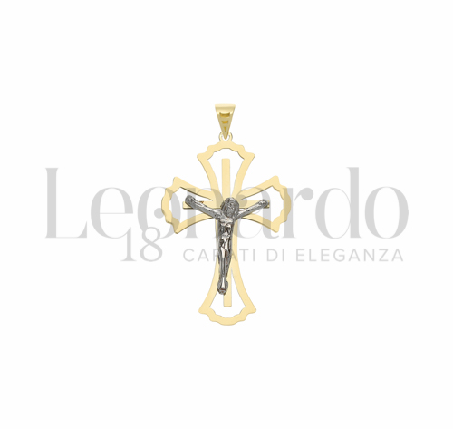 Modello Con Cristo e Lastra Traforata in Oro Giallo e Oro Bianco da 1,4gr.