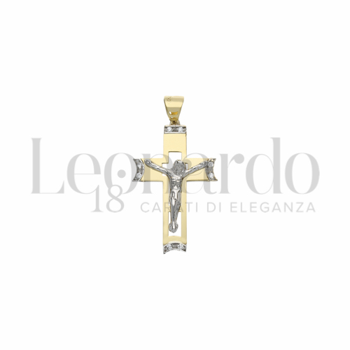 Modello Con Cristo con Zircone bianco in Oro Giallo e Oro Bianco da 2,3gr.
