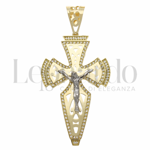 Modello Con Cristo con Zircone bianco in Oro Giallo e Oro Bianco da 11,2gr.