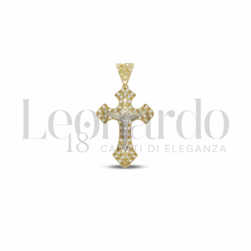 Modello Con Cristo con Zircone bianco in Oro Giallo e Oro Bianco da 4,2gr.