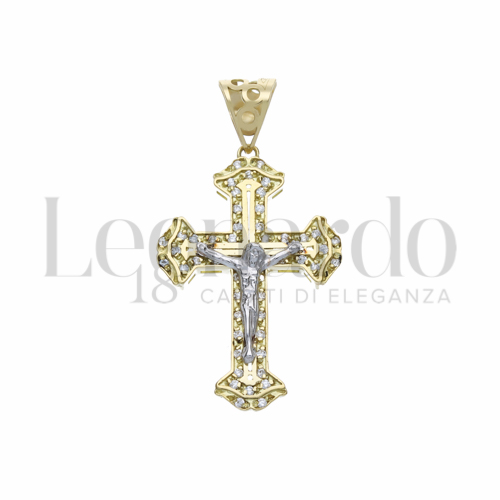 Modello Con Cristo con Zircone bianco in Oro Giallo e Oro Bianco da 4,8gr.