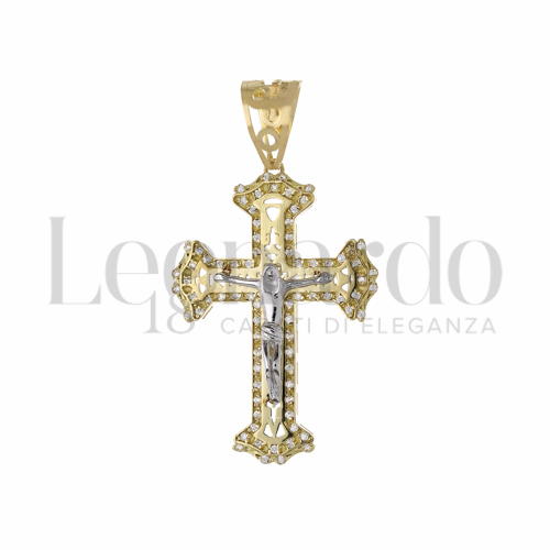 Modello Con Cristo con Zircone bianco in Oro Giallo e Oro Bianco da 6,4gr.
