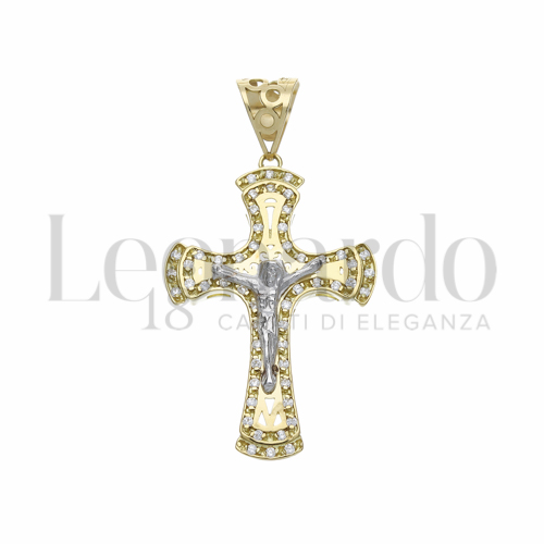 Modello Con Cristo con Zircone bianco in Oro Giallo e Oro Bianco da 4,5gr.