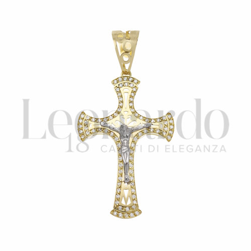 Modello Con Cristo con Zircone bianco in Oro Giallo e Oro Bianco da 5,7gr.