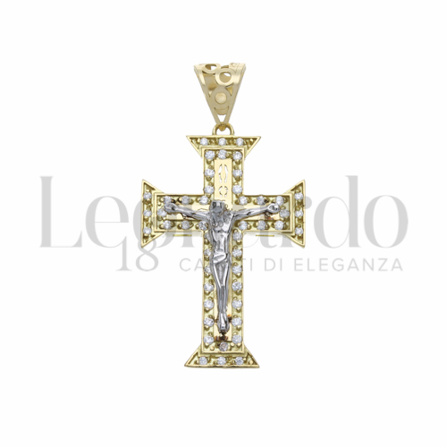 Modello Con Cristo con Zircone bianco in Oro Giallo e Oro Bianco da 4,2gr.