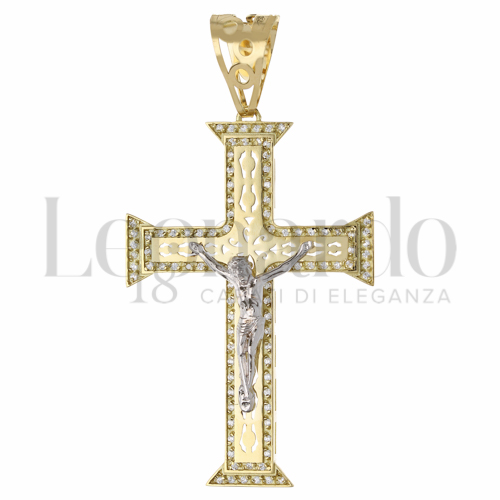 Modello Con Cristo con Zircone bianco in Oro Giallo e Oro Bianco da 10gr.