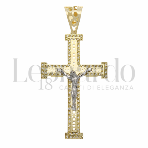 Modello Con Cristo con Zircone bianco in Oro Giallo e Oro Bianco da 9,6gr.