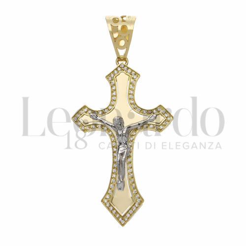 Modello Con Cristo con Zircone bianco in Oro Giallo e Oro Bianco da 10,4gr.