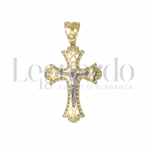 Modello Con Cristo con Zircone bianco in Oro Giallo e Oro Bianco da 6gr.