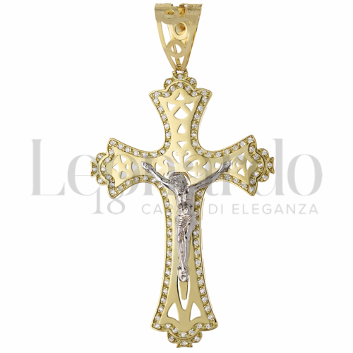 Modello Con Cristo con Zircone bianco in Oro Giallo e Oro Bianco da 11,3gr.