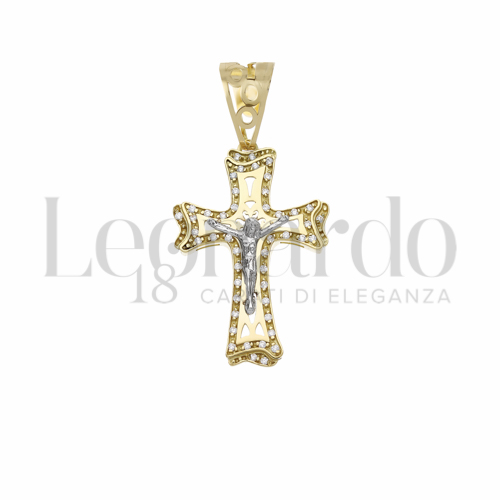 Modello Con Cristo con Zircone bianco in Oro Giallo e Oro Bianco da 4,9gr.