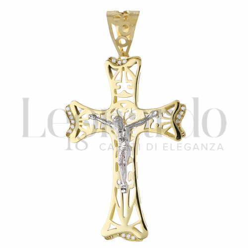 Modello Con Cristo con Zircone bianco in Oro Giallo e Oro Bianco da 9,7gr.