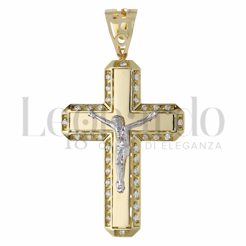 Modello Con Cristo con Zircone bianco in Oro Giallo e Oro Bianco da 22,1gr.