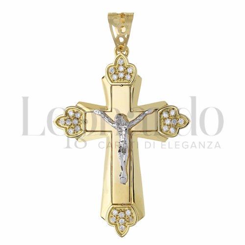 Modello Con Cristo con Zircone bianco in Oro Giallo e Oro Bianco da 14,2gr.