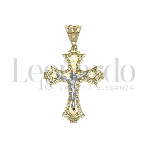 Modello Con Cristo con Zircone bianco in Oro Giallo e Oro Bianco da 4,7gr.