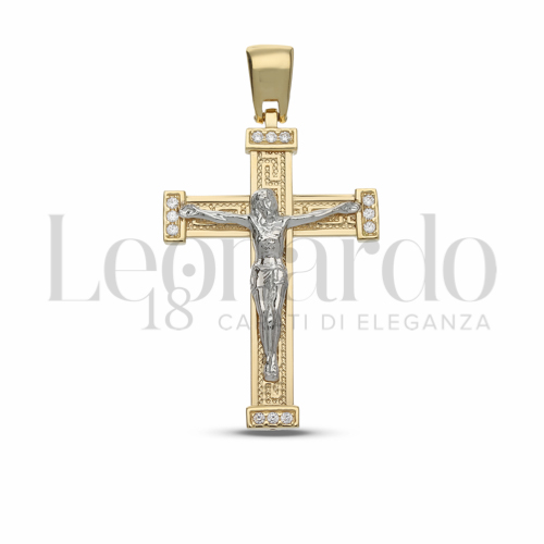 Modello Con Cristo con Zircone bianco in Oro Giallo e Oro Bianco da 4,8gr.