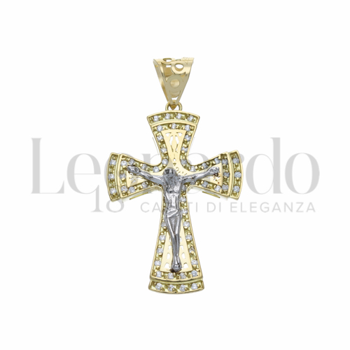Modello Con Cristo con Zircone bianco in Oro Giallo e Oro Bianco da 4,7gr.