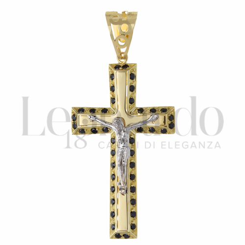 Modello Con Cristo con Zirconi neri in Oro Giallo e Oro Bianco da 12,2gr.
