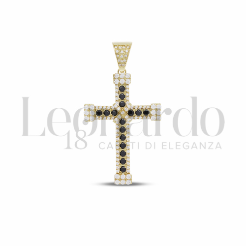 Modello Senza Cristo con Pav&egrave; di zirconi Neri e zirconi bianchi in Oro Giallo da 7,2gr.