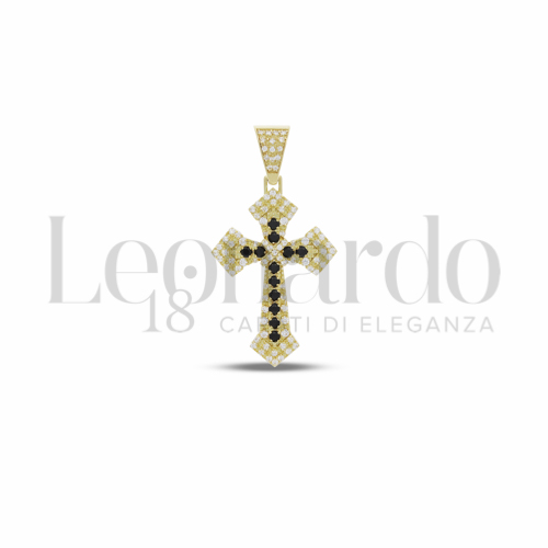 Modello Senza Cristo con Pav&egrave; di zirconi Neri e zirconi bianchi in Oro Giallo da 4,7gr.