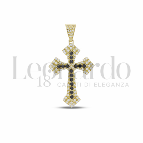 Modello Senza Cristo con Pav&egrave; di zirconi Neri e zirconi bianchi in Oro Giallo da 8,3gr.