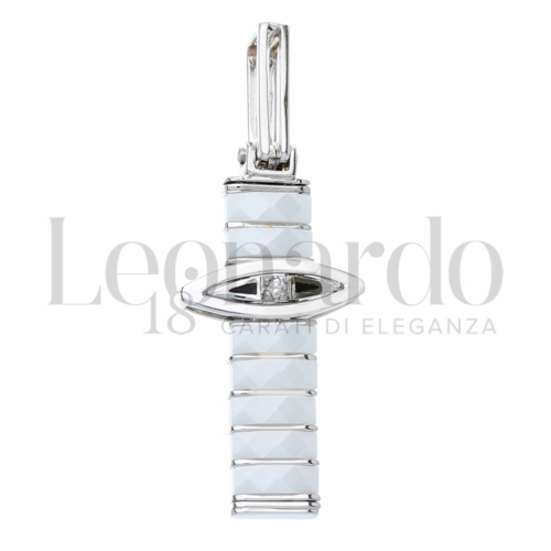 Modello Senza Cristo con Ceramica Bianca e Diamante in Oro Bianco da 3,9gr.
