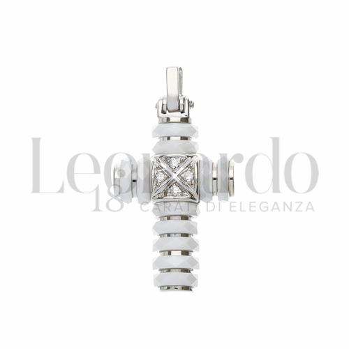 Modello Senza Cristo con Ceramica Bianca e Diamante in Oro Bianco da 5gr.