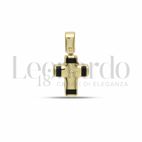 Modello Senza Cristo - Con bordi con Onice e Diamante in Oro Giallo da 0,9gr.