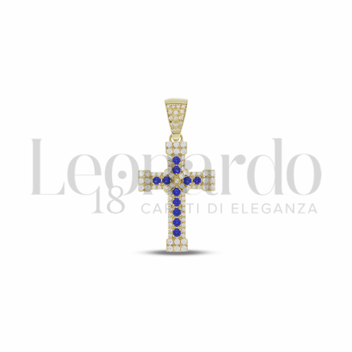 Modello Senza Cristo con Pav&egrave; di Zirconi Bianchi e Zirconi Blu in Oro Giallo da 4,1gr.