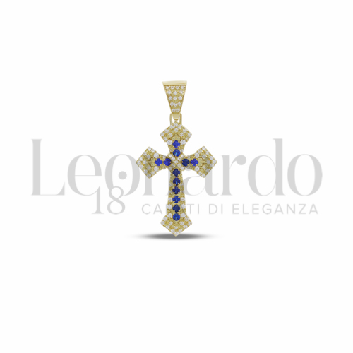 Modello Senza Cristo con Pav&egrave; di Zirconi Bianchi e Zirconi Blu in Oro Giallo da 4,7gr.