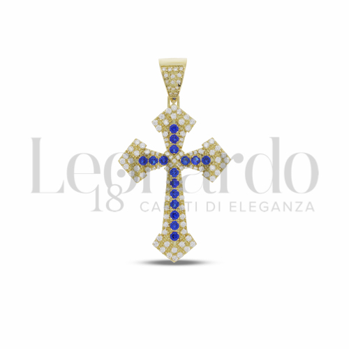 Modello Senza Cristo con Pav&egrave; di Zirconi Bianchi e Zirconi Blu in Oro Giallo da 8,2gr.