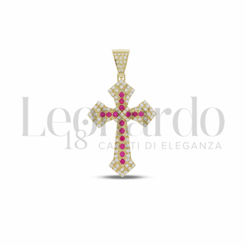 Modello Senza Cristo con Pav&egrave; di Zirconi Bianchi e Zirconi Rossi in Oro Giallo da 6,1gr.