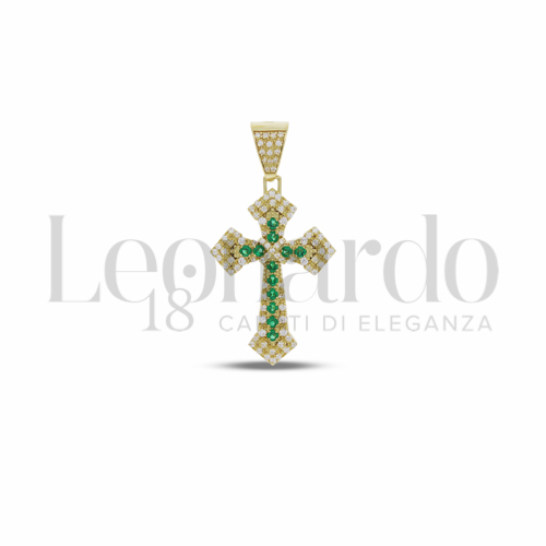 Modello Senza Cristo con Pav&egrave; di Zirconi Bianchi e Zirconi Verdi in Oro Giallo da 4,7gr.