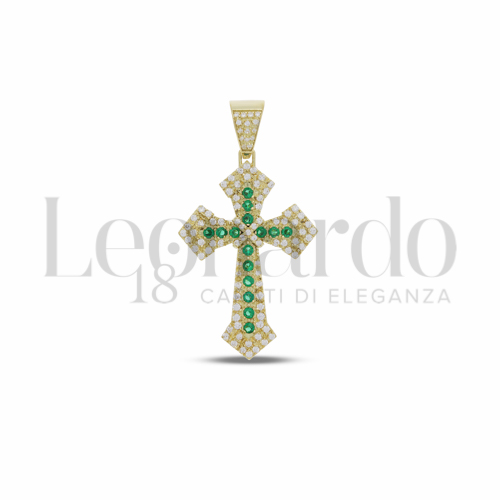 Modello Senza Cristo con Pav&egrave; di Zirconi Bianchi e Zirconi Verdi in Oro Giallo da 6,1gr.